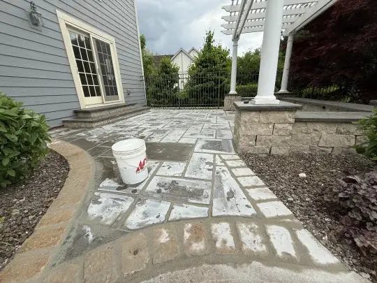 After photo: patio masonry restored with fresh joints